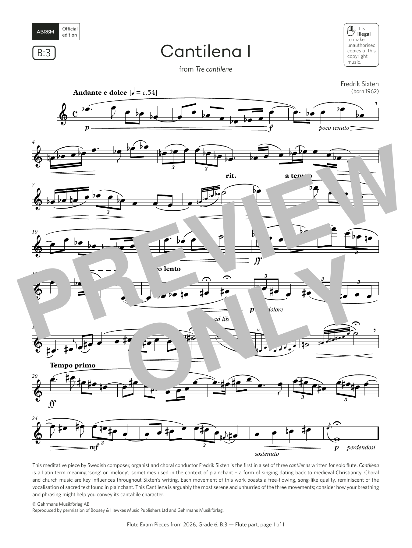 Download Fredrik Sixten Cantilena I (Grade 6, list B3, from the ABRSM Flute Syllabus from 2026) Sheet Music and learn how to play Flute Solo PDF digital score in minutes