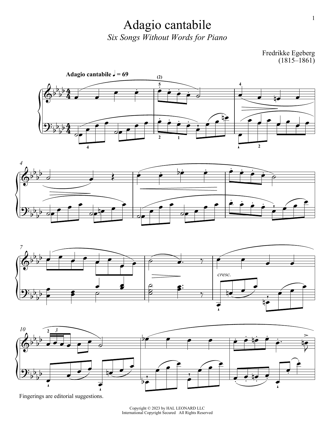 Download Fredrikke Egeberg Adagio cantabile Sheet Music and learn how to play Piano Solo PDF digital score in minutes