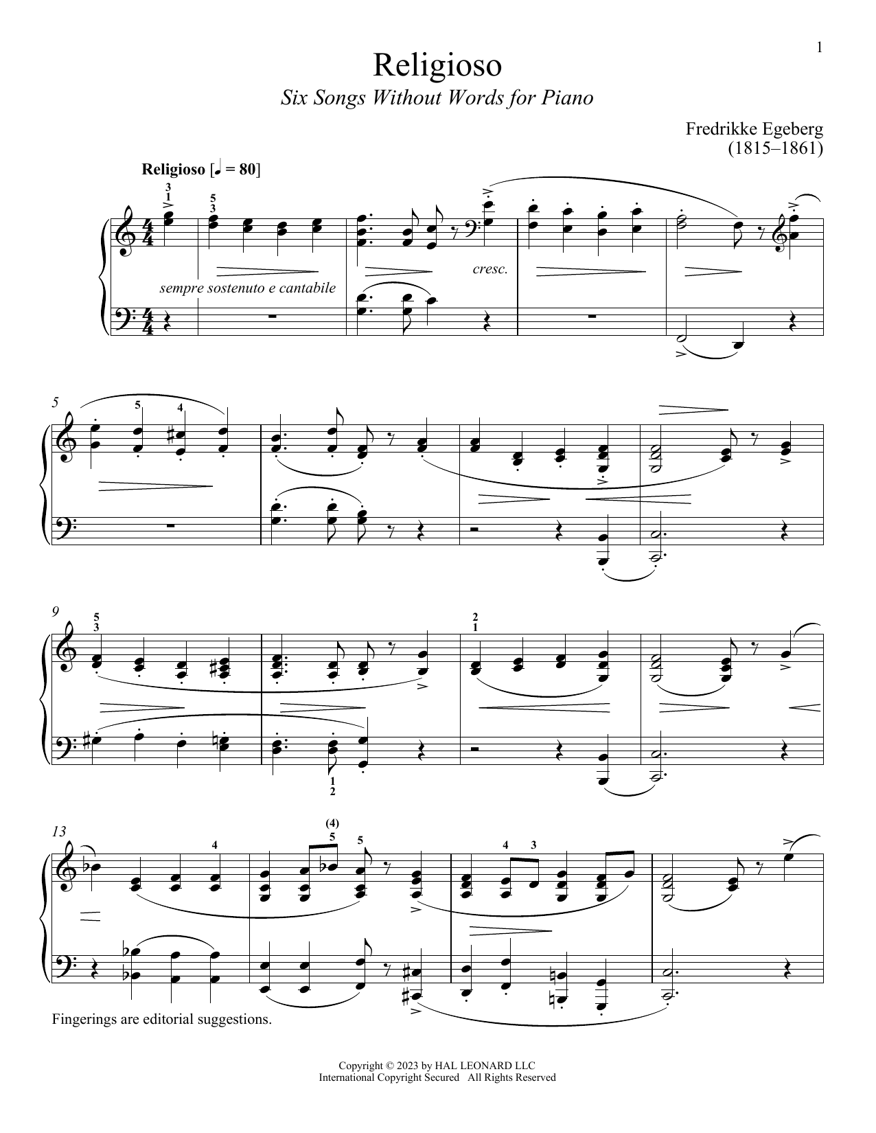 Download Fredrikke Egeberg Religioso Sheet Music and learn how to play Piano Solo PDF digital score in minutes