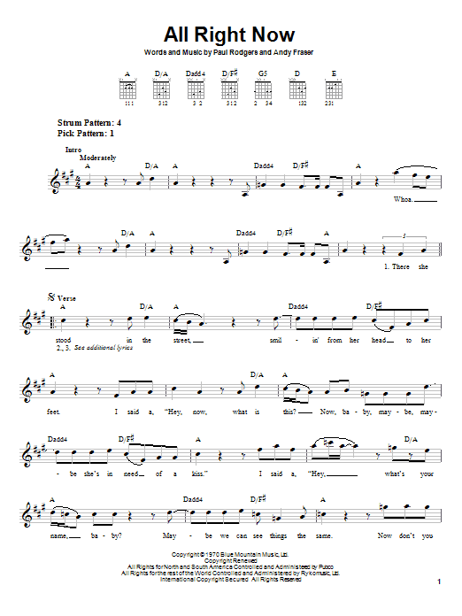 Download Free All Right Now Sheet Music and learn how to play Guitar Lead Sheet PDF digital score in minutes
