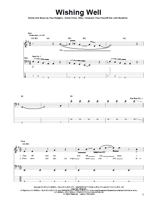 Download Free Wishing Well Sheet Music and learn how to play Bass Guitar Tab PDF digital score in minutes