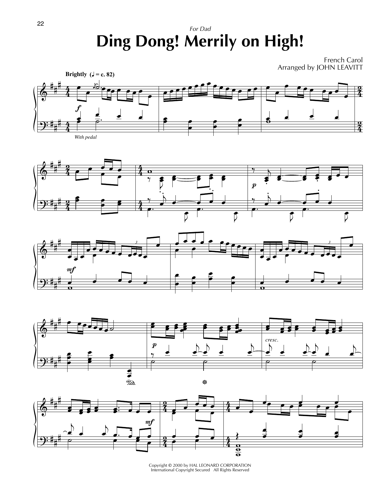 Download French Carol Ding Dong! Merrily On High! (arr. John Leavitt) Sheet Music and learn how to play Piano Solo PDF digital score in minutes