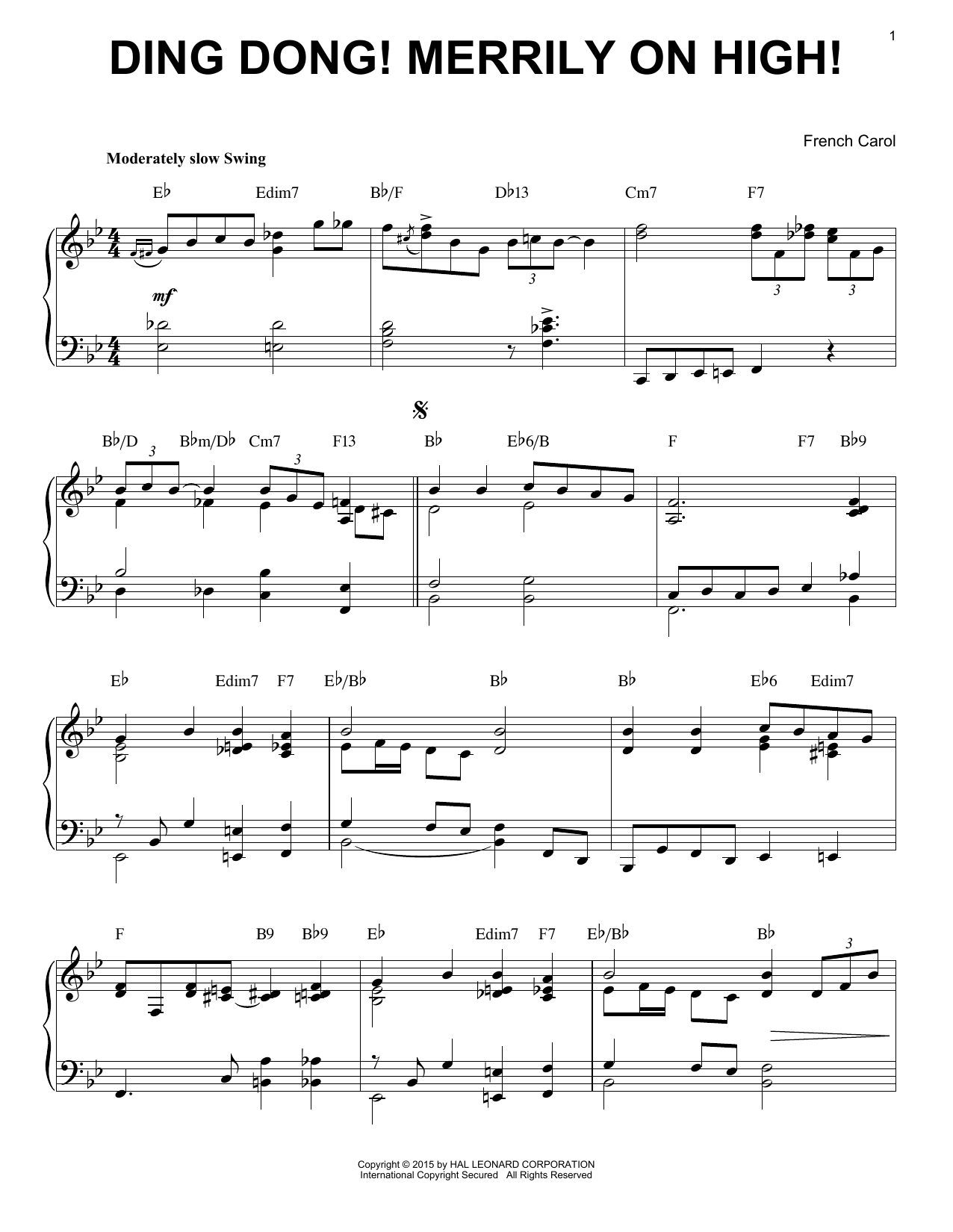 Download Christmas Carol Ding Dong! Merrily On High! Sheet Music and learn how to play Piano PDF digital score in minutes