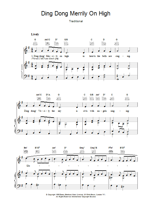 Download Traditional Carol Ding Dong! Merrily On High! Sheet Music and learn how to play Piano (Big Notes) PDF digital score in minutes