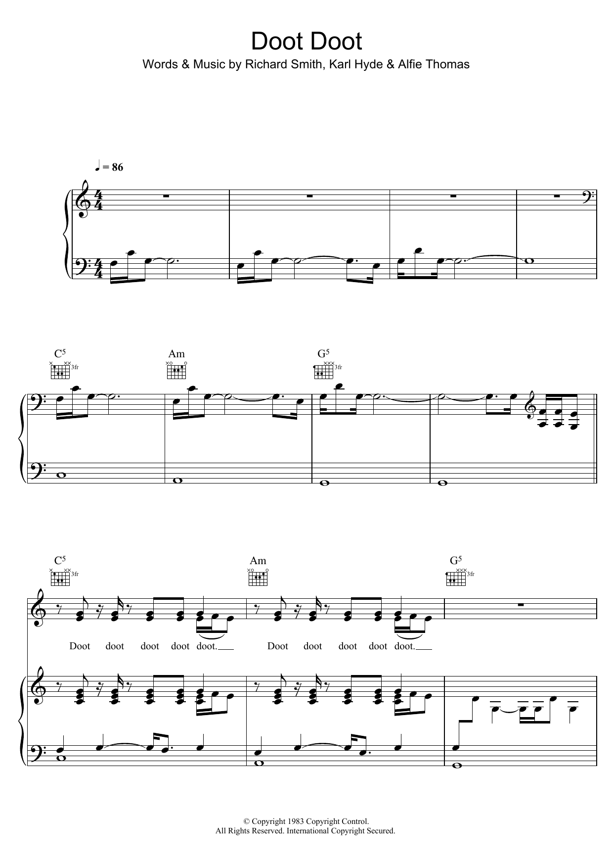 Download Freur Doot Doot Sheet Music and learn how to play Piano, Vocal & Guitar (Right-Hand Melody) PDF digital score in minutes