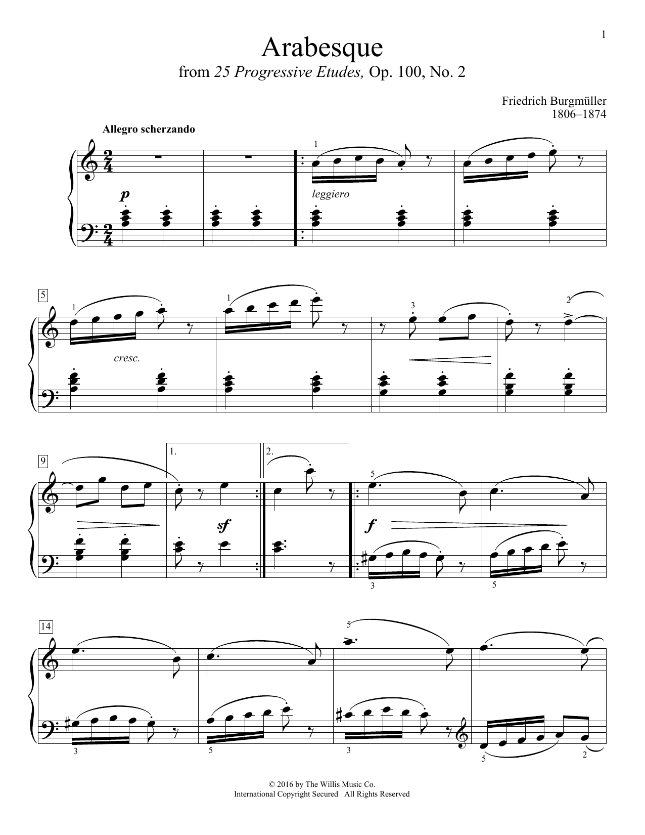 Download Friedrich Burgmuller Arabesque Sheet Music and learn how to play Piano Solo PDF digital score in minutes
