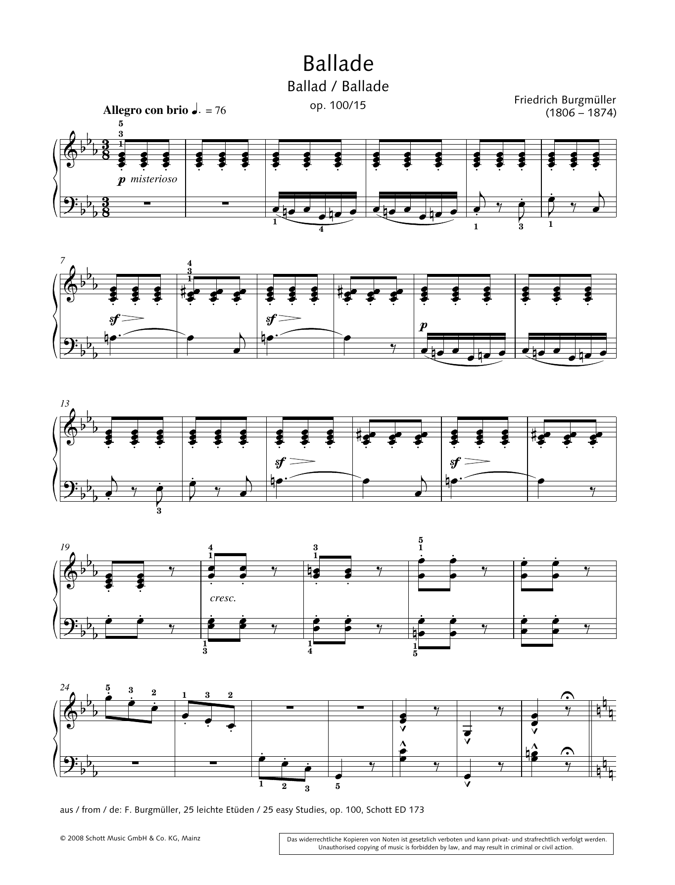 Download Friedrich Burgmuller Ballad Sheet Music and learn how to play Piano Solo PDF digital score in minutes