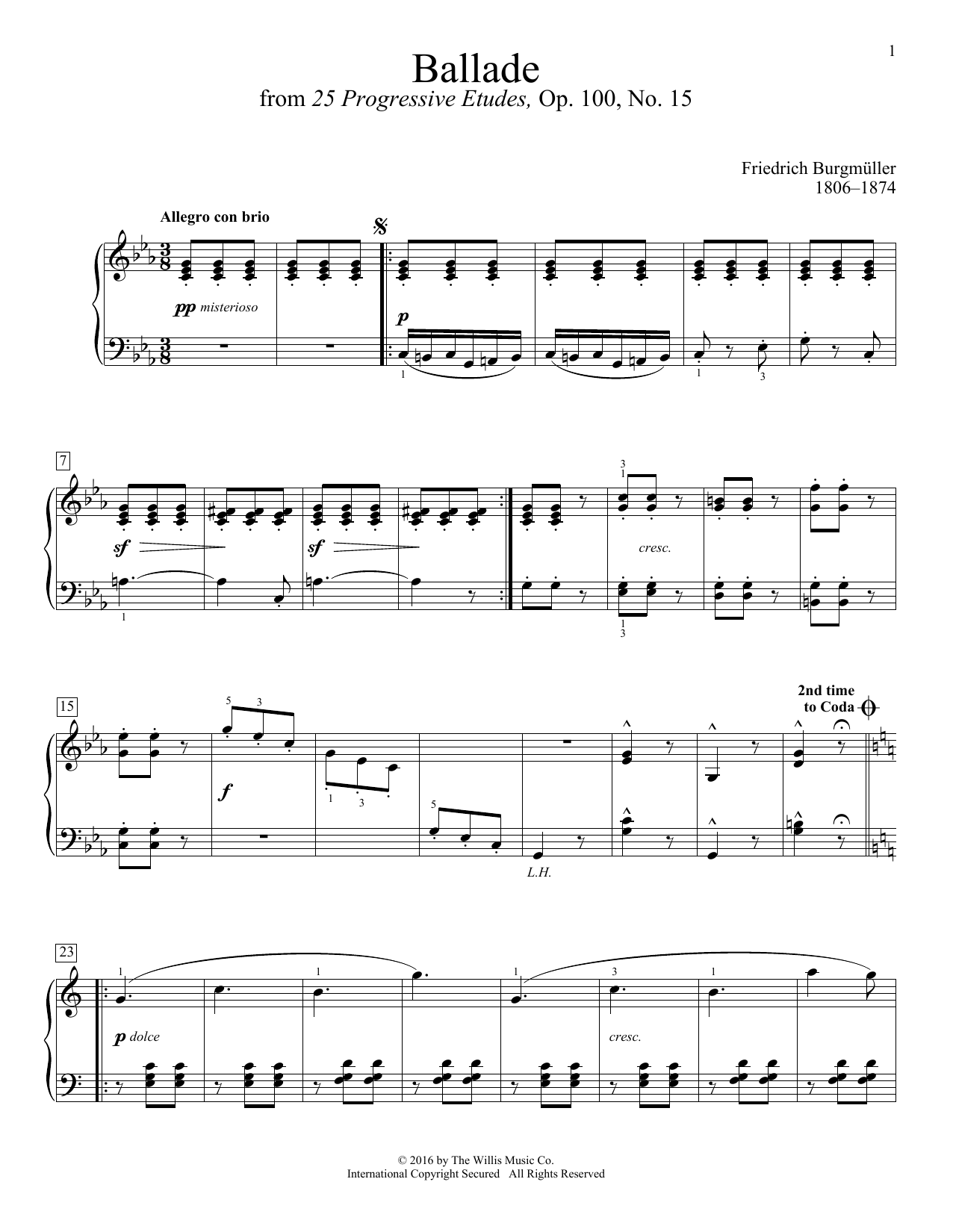 Download Friedrich Burgmuller Ballade Sheet Music and learn how to play Educational Piano PDF digital score in minutes