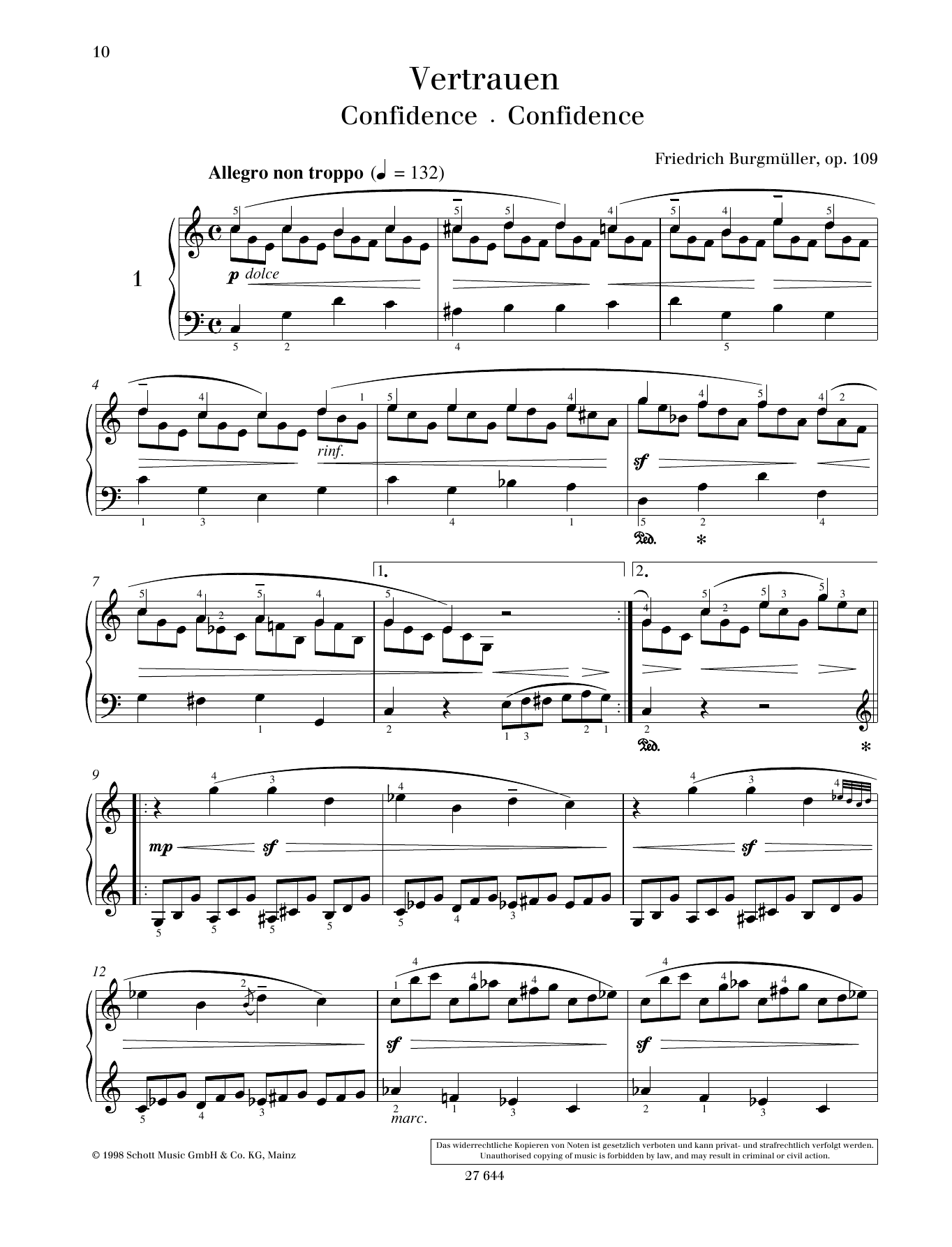 Download Friedrich Burgmuller Confidence Sheet Music and learn how to play Piano Solo PDF digital score in minutes