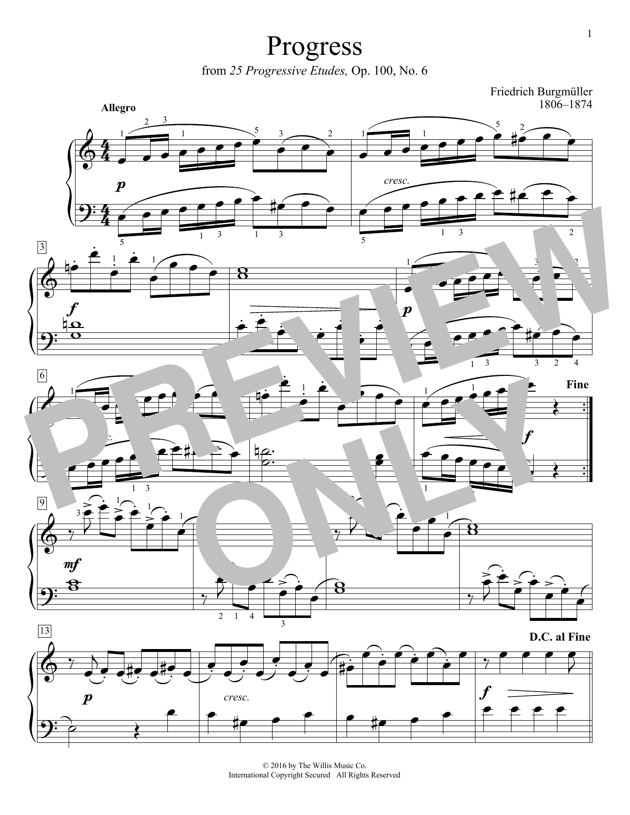 Download Friedrich Burgmuller Progress Sheet Music and learn how to play Educational Piano PDF digital score in minutes