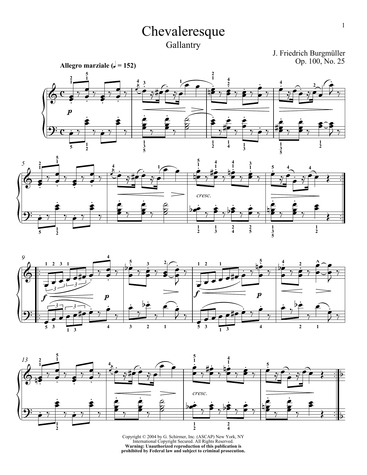 Download Friedrich Burgmuller Spirit Of Chivalry (La Chevaleresque), Op. 100, No. 2 Sheet Music and learn how to play Piano PDF digital score in minutes