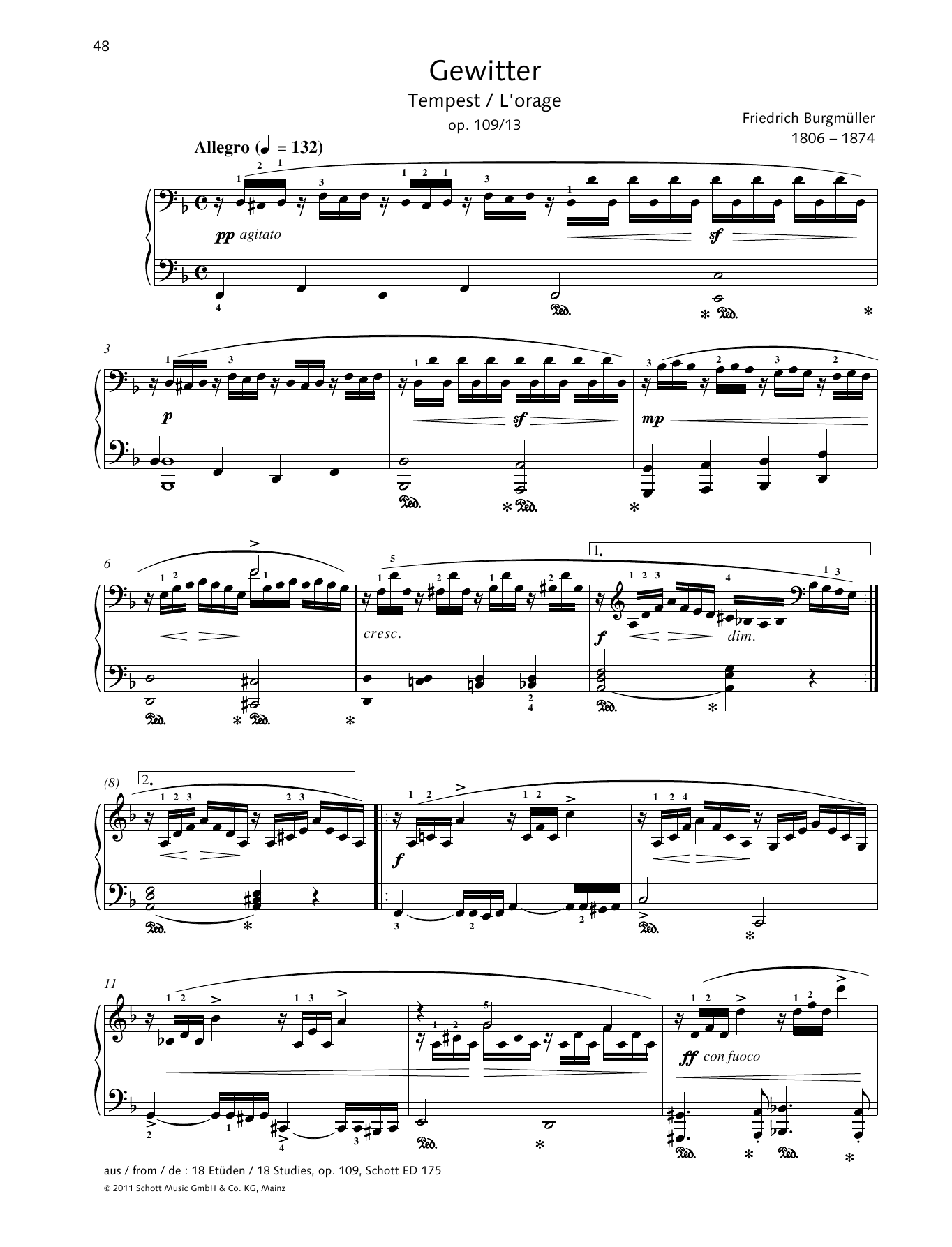 Download Friedrich Burgmuller Tempest Sheet Music and learn how to play Piano Solo PDF digital score in minutes