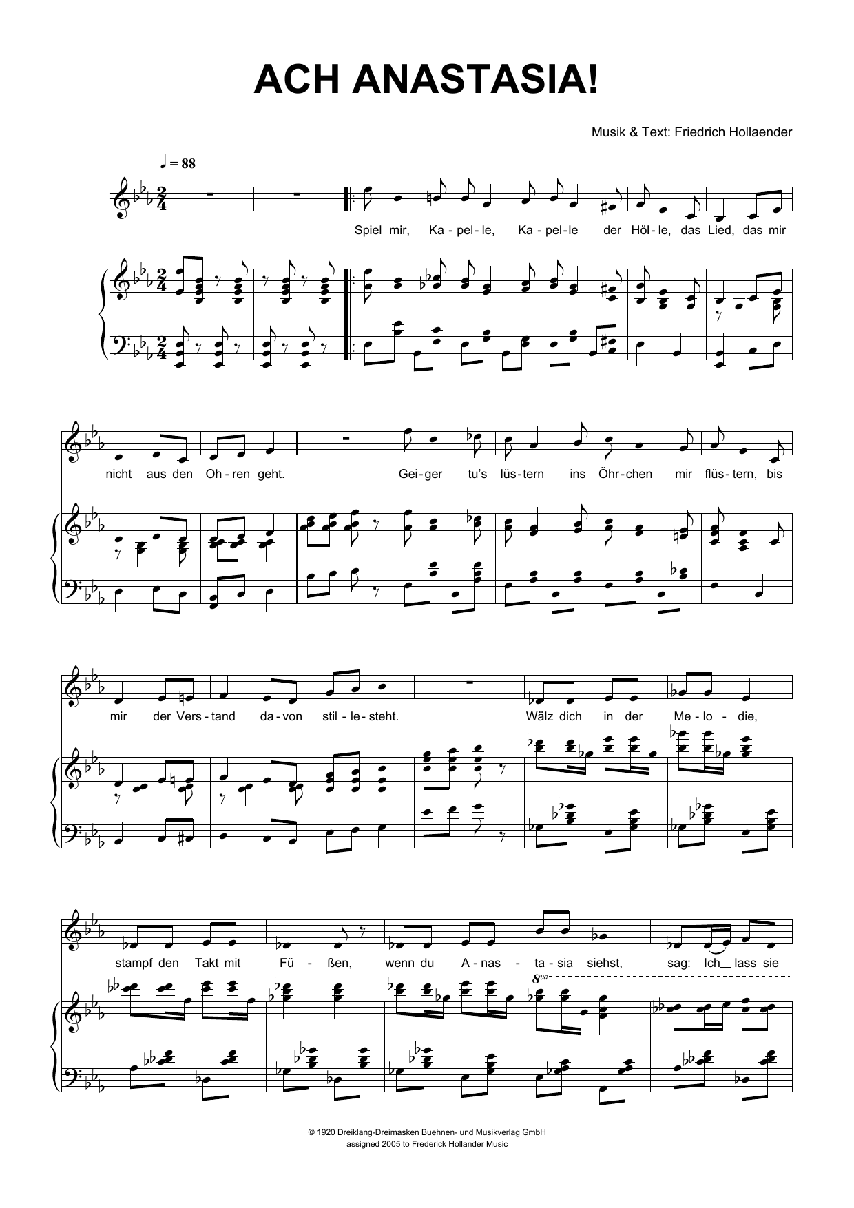 Download Friedrich Hollaender Ach Anastasia! Sheet Music and learn how to play Piano & Vocal PDF digital score in minutes