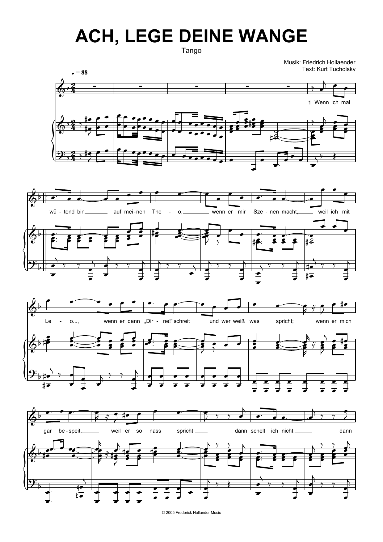 Download Friedrich Hollaender Ach, Lege Deine Wange Sheet Music and learn how to play Piano & Vocal PDF digital score in minutes