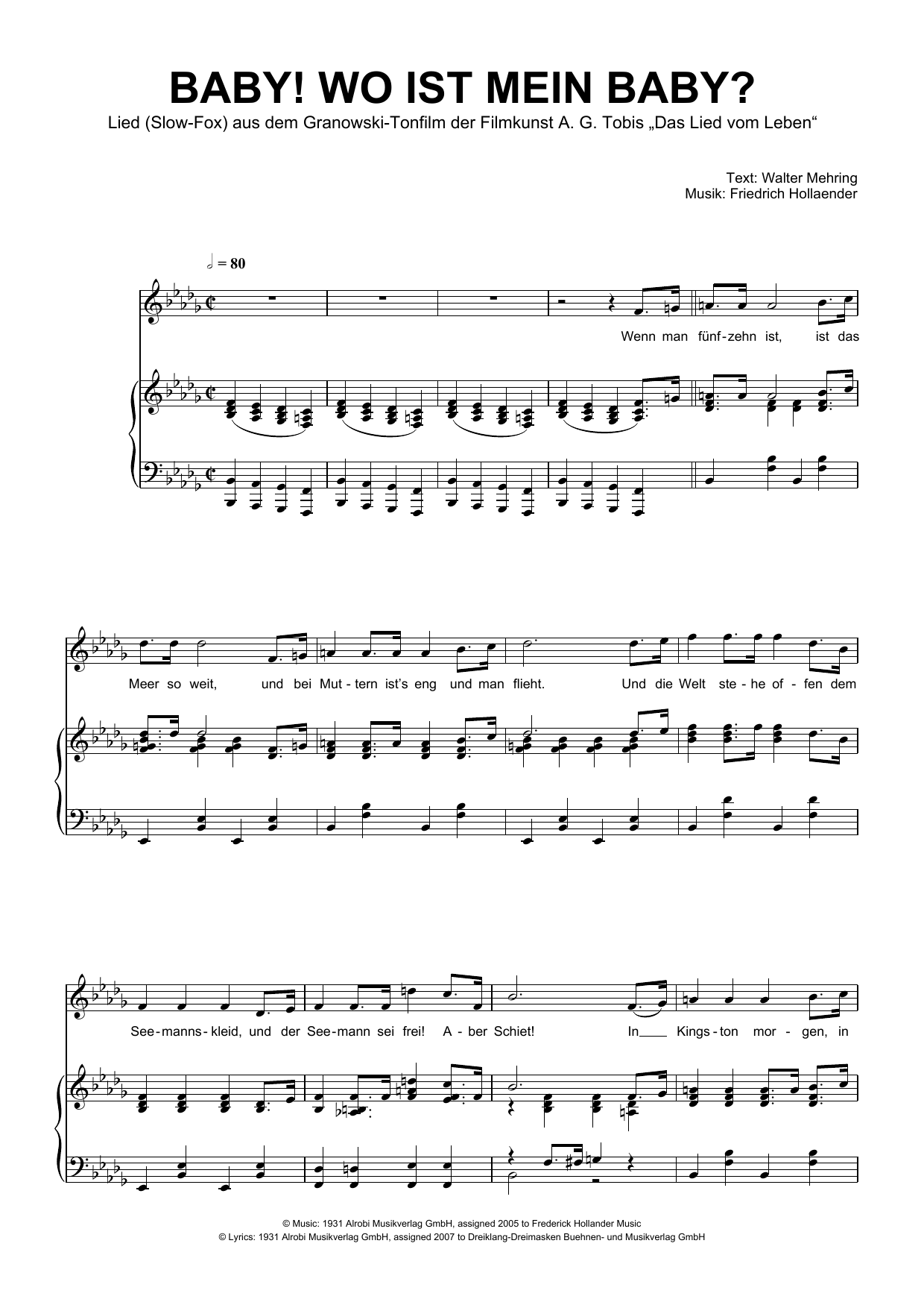 Download Friedrich Hollaender Baby! Wo Ist Mein Baby? Sheet Music and learn how to play Piano & Vocal PDF digital score in minutes