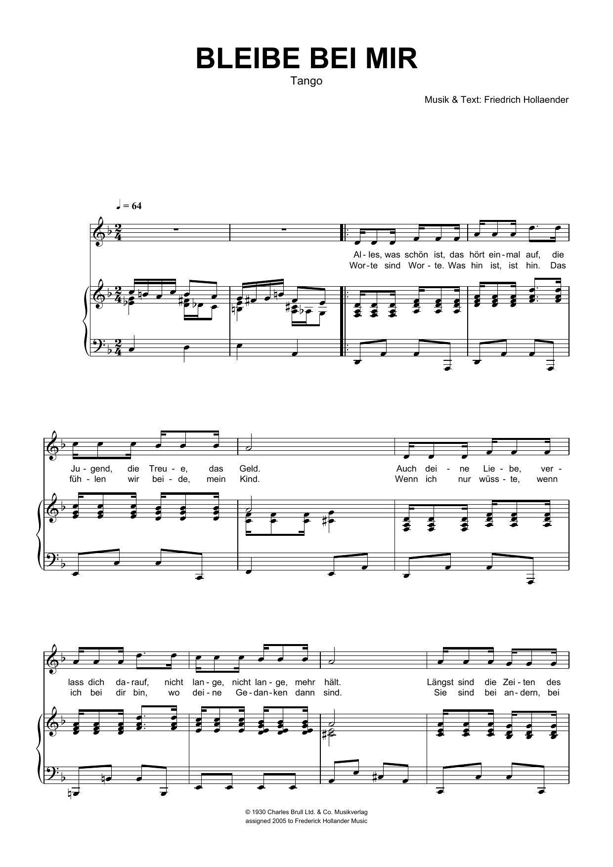 Download Friedrich Hollaender Bleibe Bei Mir Sheet Music and learn how to play Piano & Vocal PDF digital score in minutes