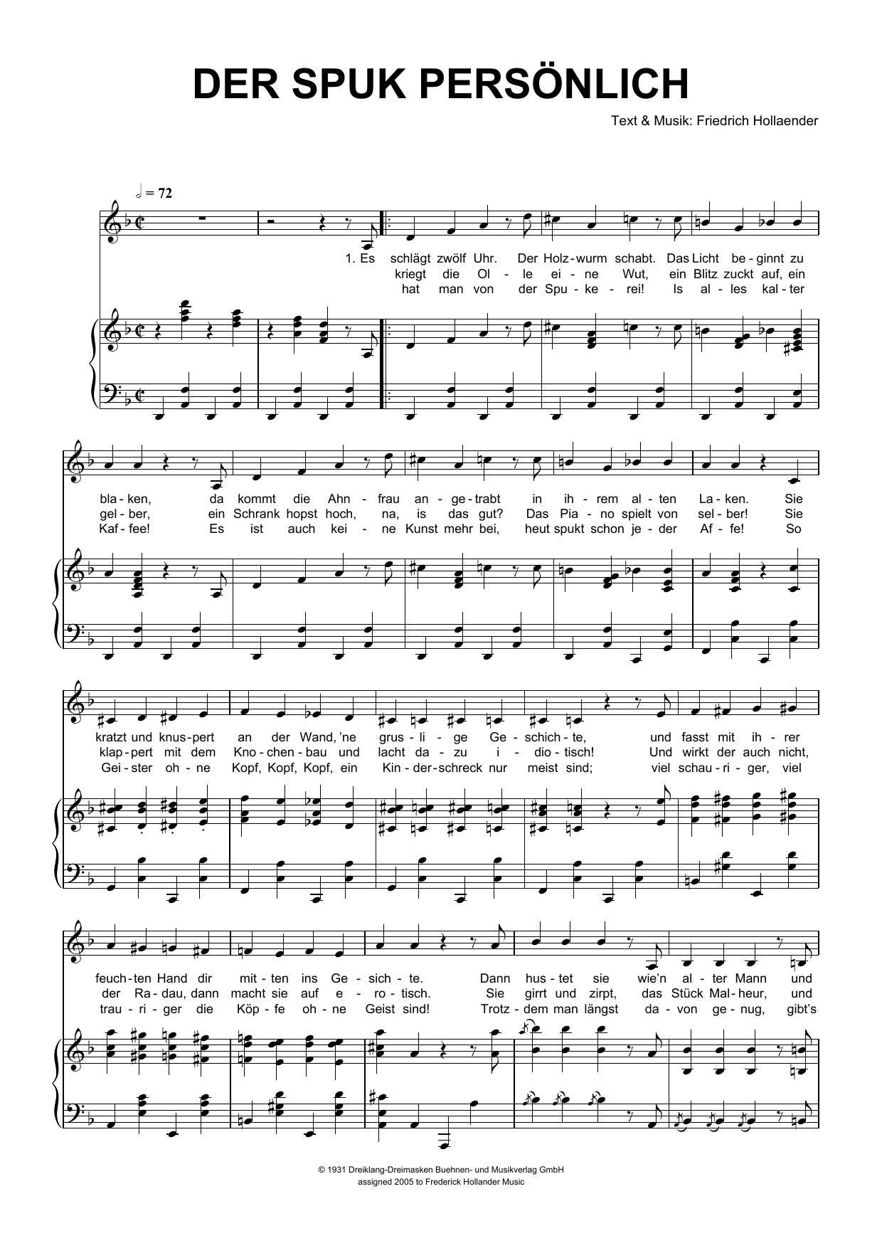 Download Friedrich Hollaender Der Spuk Persönlich Sheet Music and learn how to play Piano & Vocal PDF digital score in minutes