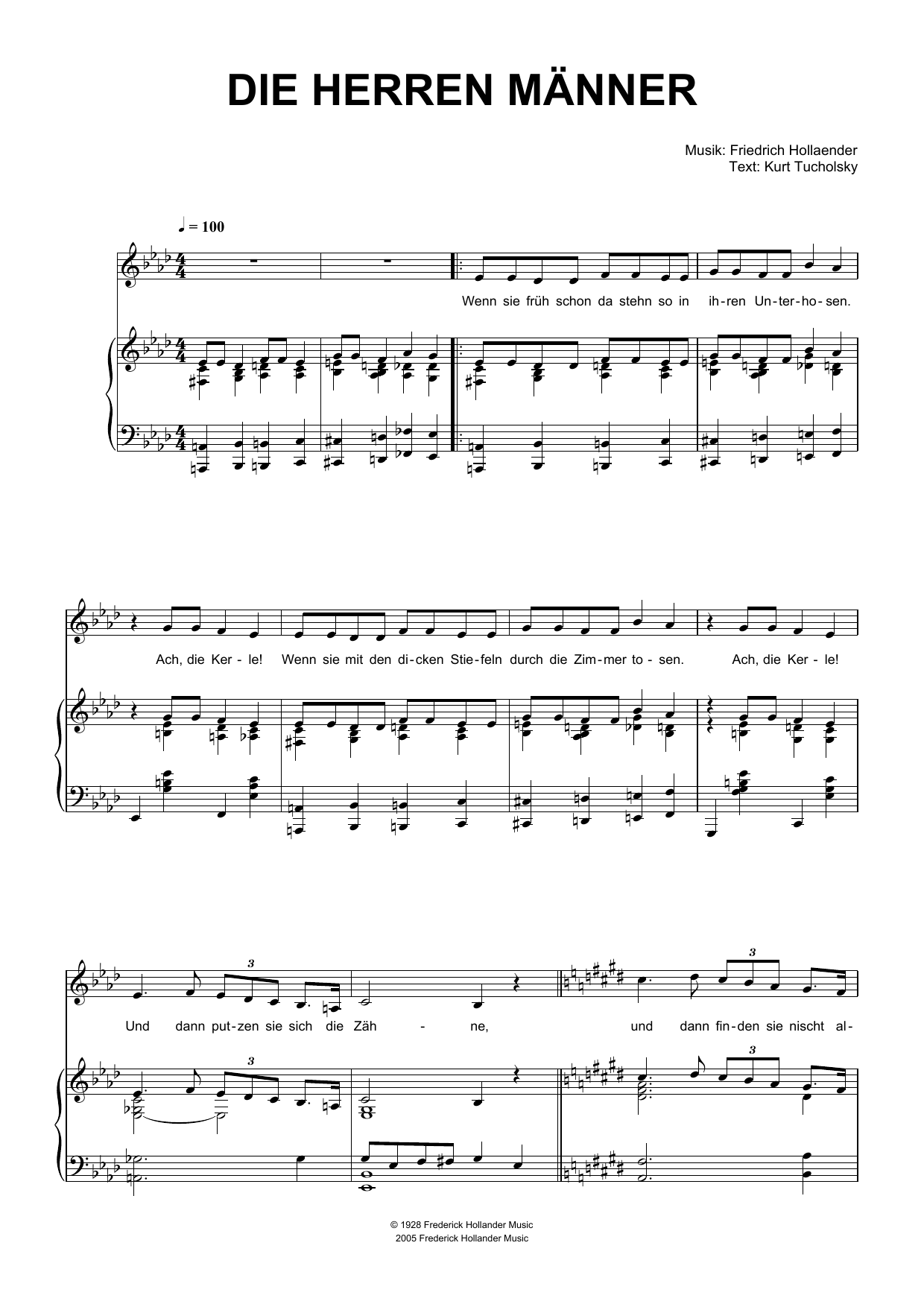 Download Friedrich Hollaender Die Herren Männer Sheet Music and learn how to play Piano & Vocal PDF digital score in minutes