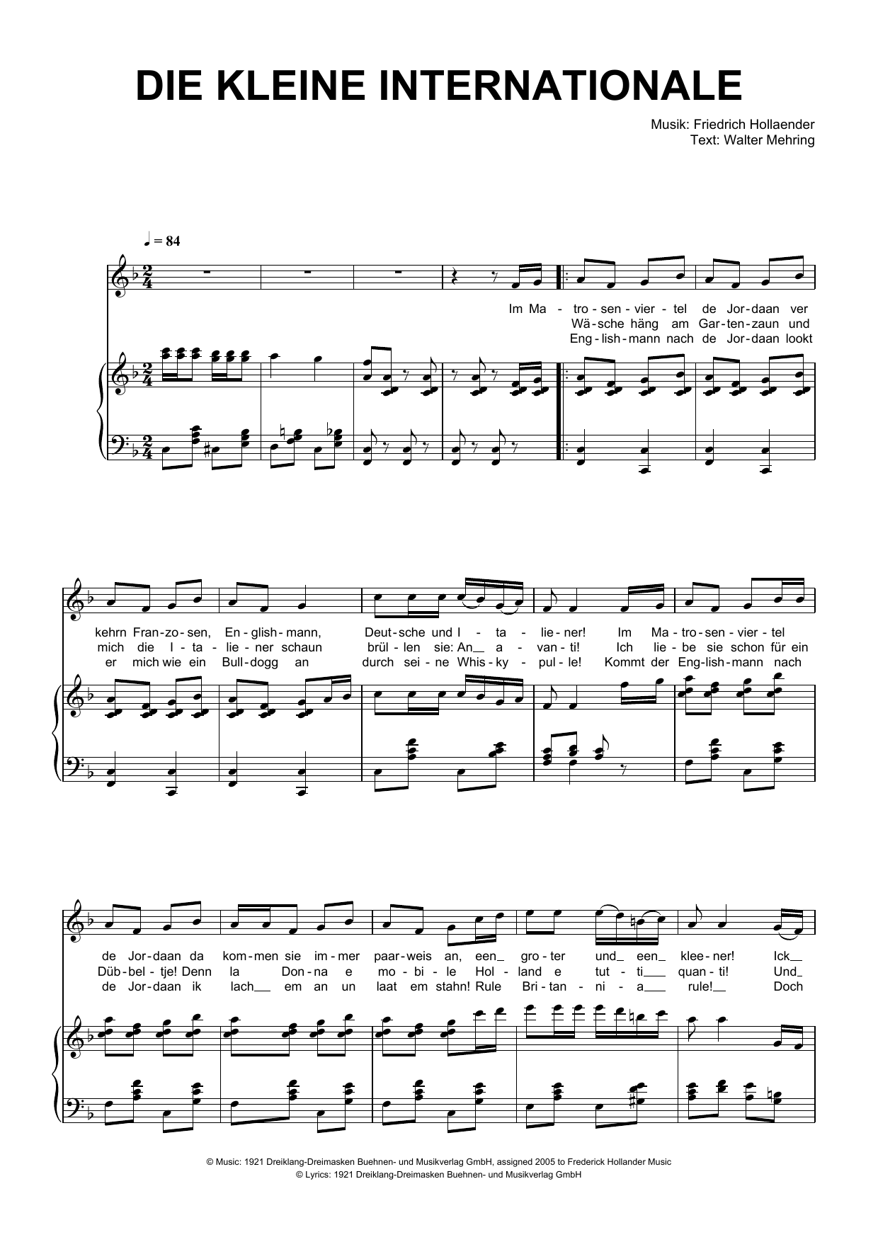 Download Friedrich Hollaender Die Kleine Internationale Sheet Music and learn how to play Piano & Vocal PDF digital score in minutes