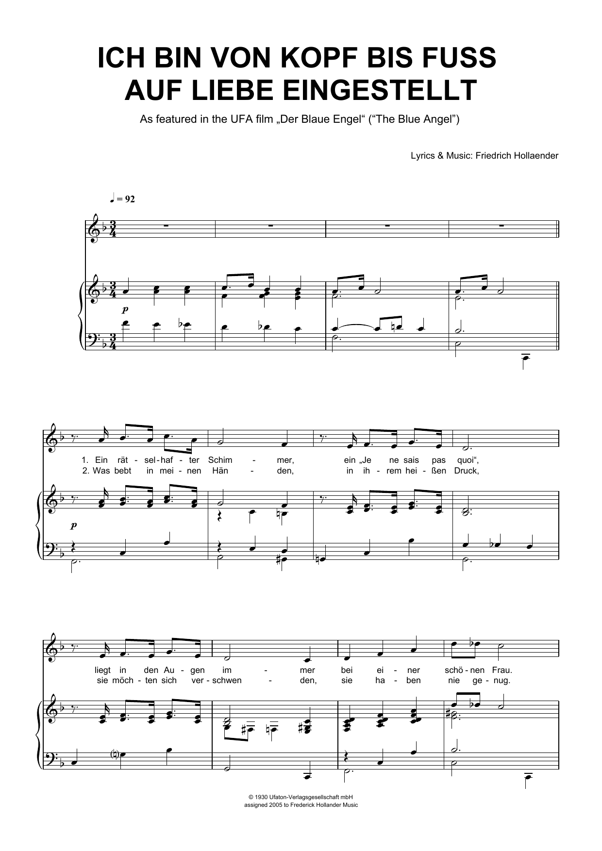 Download Friedrich Hollaender Ich Bin Von Kopf Bis Fuss Auf Liebe Eingestellt Sheet Music and learn how to play Piano & Vocal PDF digital score in minutes