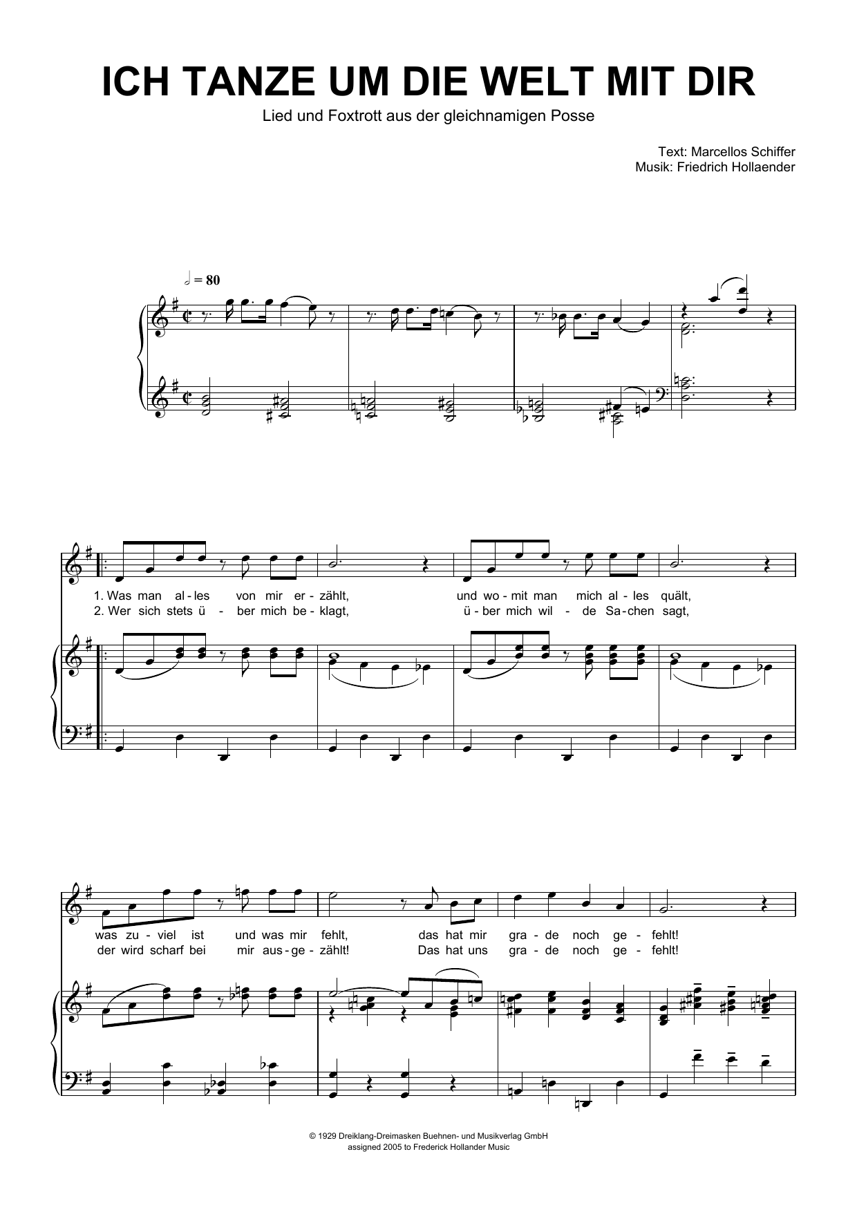 Download Friedrich Hollaender Ich Tanze Um Die Welt Mit Dir Sheet Music and learn how to play Piano & Vocal PDF digital score in minutes