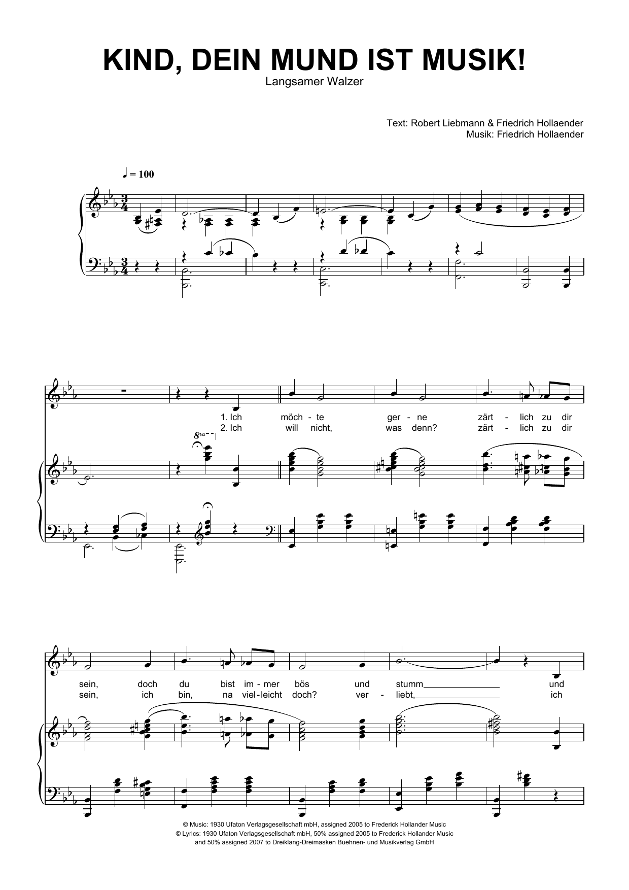 Download Friedrich Hollaender Kind, Dein Mund Ist Musik! Sheet Music and learn how to play Piano & Vocal PDF digital score in minutes