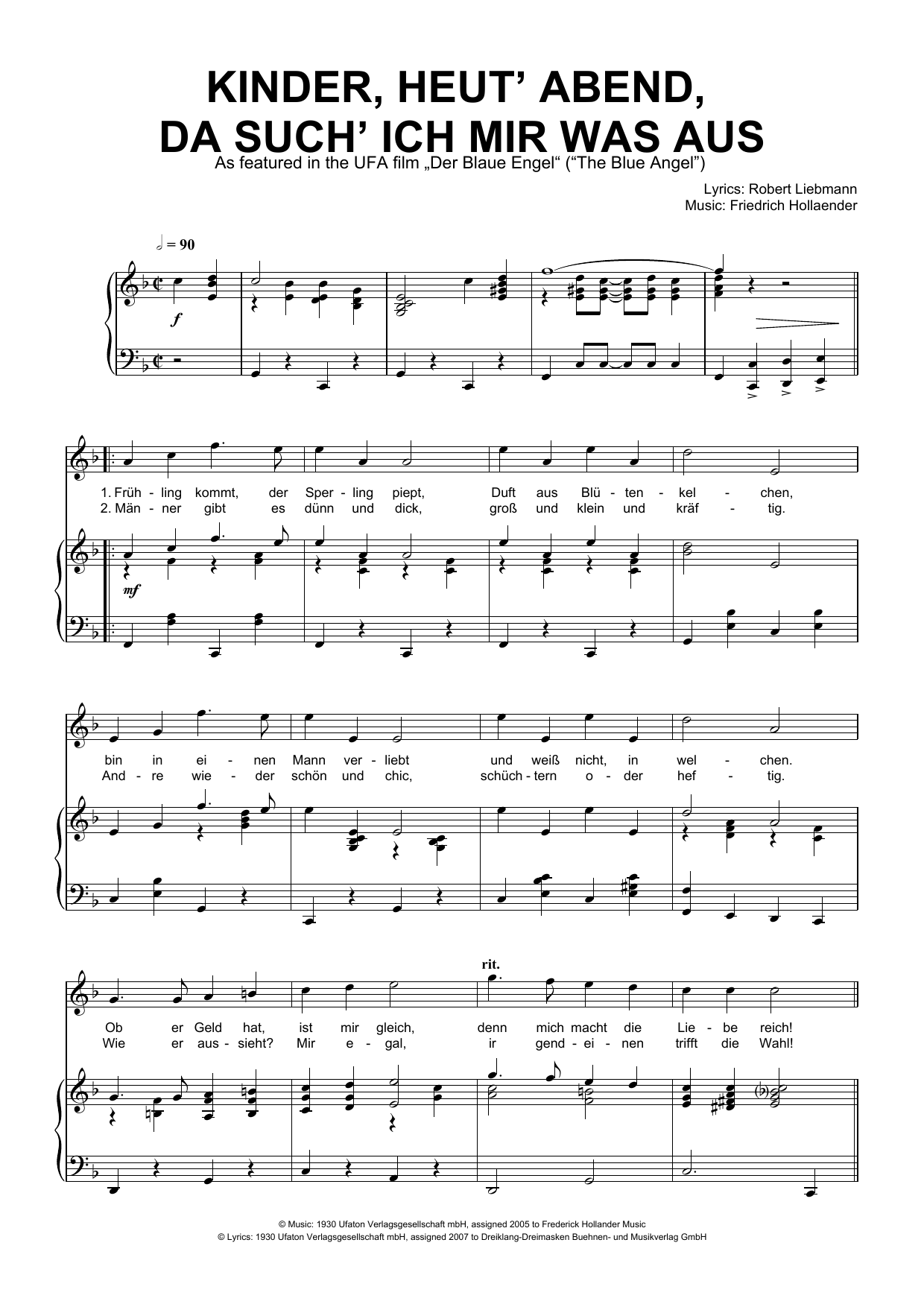 Download Friedrich Hollaender Kinder, Heut' Abend, Da Such' Ich Mir Was Aus Sheet Music and learn how to play Piano & Vocal PDF digital score in minutes