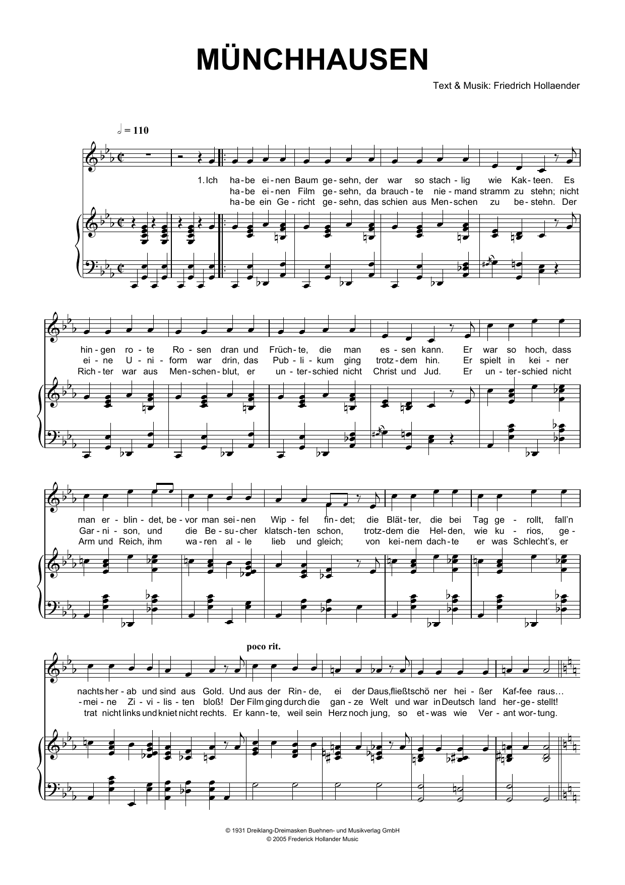 Download Friedrich Hollaender Münchausen Sheet Music and learn how to play Piano & Vocal PDF digital score in minutes