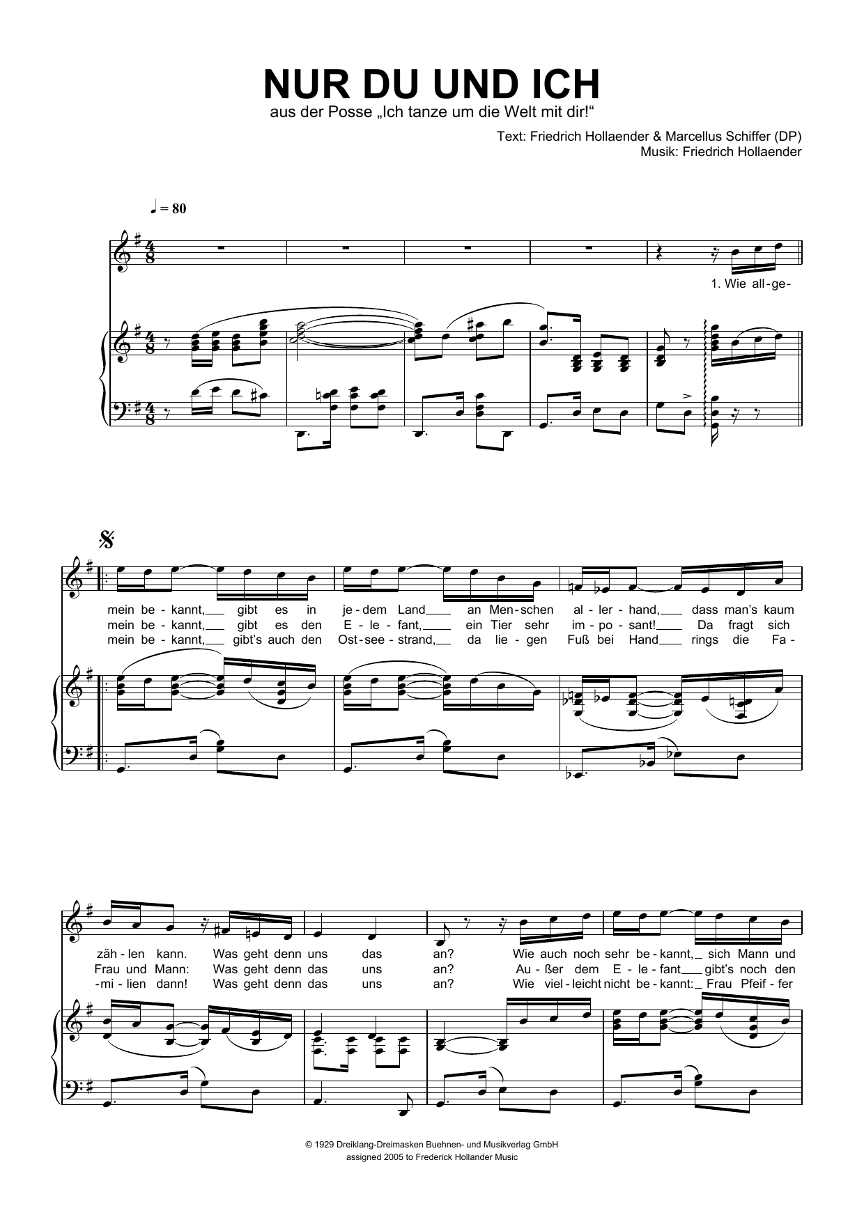 Download Friedrich Hollaender Nur Du Und Ich Sheet Music and learn how to play Piano & Vocal PDF digital score in minutes