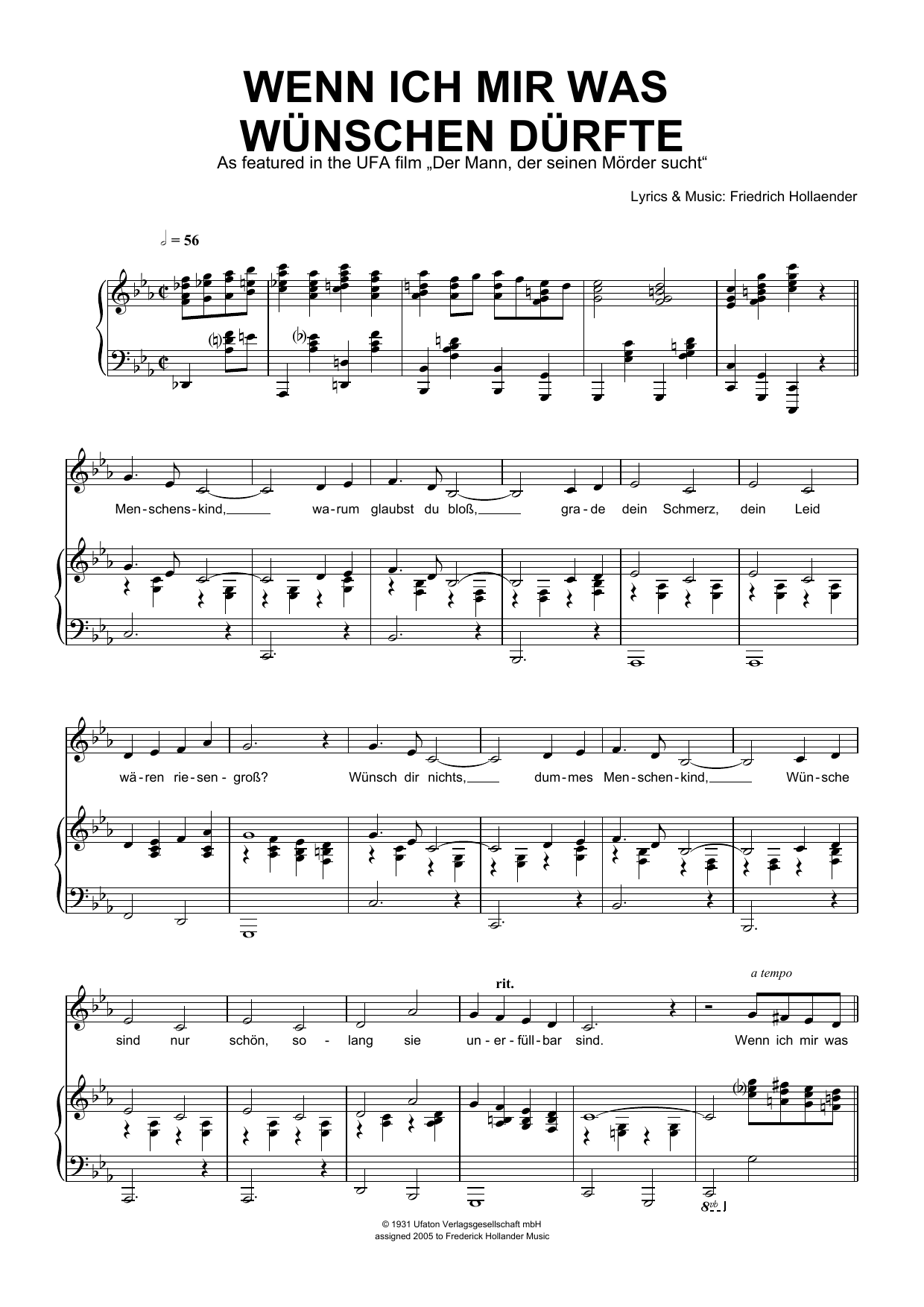 Download Friedrich Hollaender Wenn Ich Mir Was Wünchen Dürfte Sheet Music and learn how to play Piano & Vocal PDF digital score in minutes