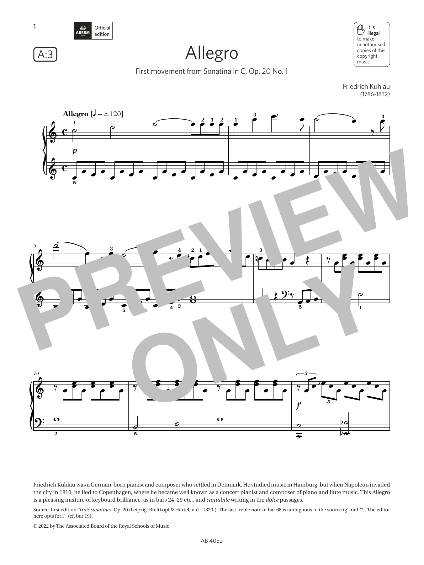 Download Friedrich Kuhlau Allegro (Grade 6, list A3, from the ABRSM Piano Syllabus 2023 & 2024) Sheet Music and learn how to play Piano Solo PDF digital score in minutes