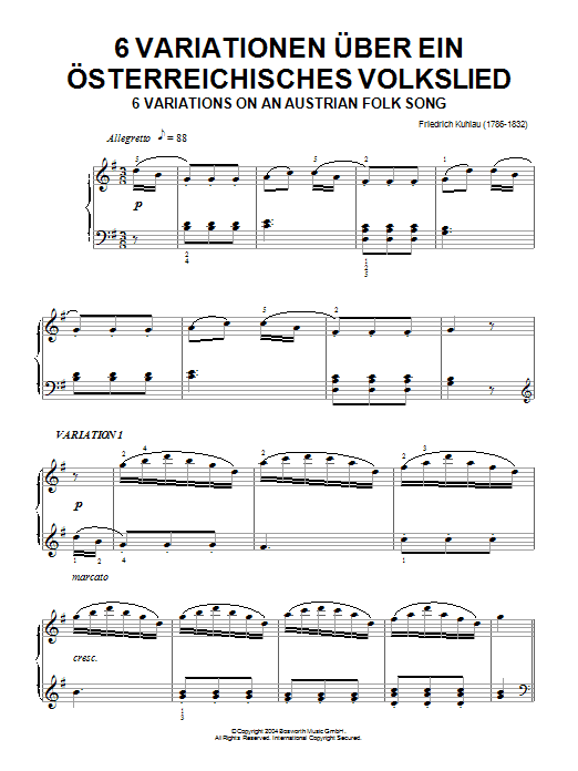 Download Friedrich Kuhlau Six Variations On An Austrian Folk Song Sheet Music and learn how to play Piano PDF digital score in minutes