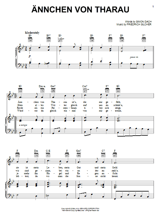 Download Friedrich Silcher Annchen Von Tharau Sheet Music and learn how to play Piano, Vocal & Guitar (Right-Hand Melody) PDF digital score in minutes