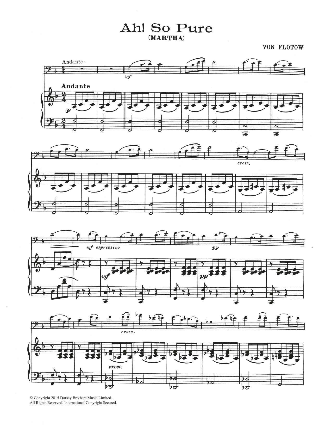Download Friedrich von Flotow Ah! So Pure Sheet Music and learn how to play Cello PDF digital score in minutes