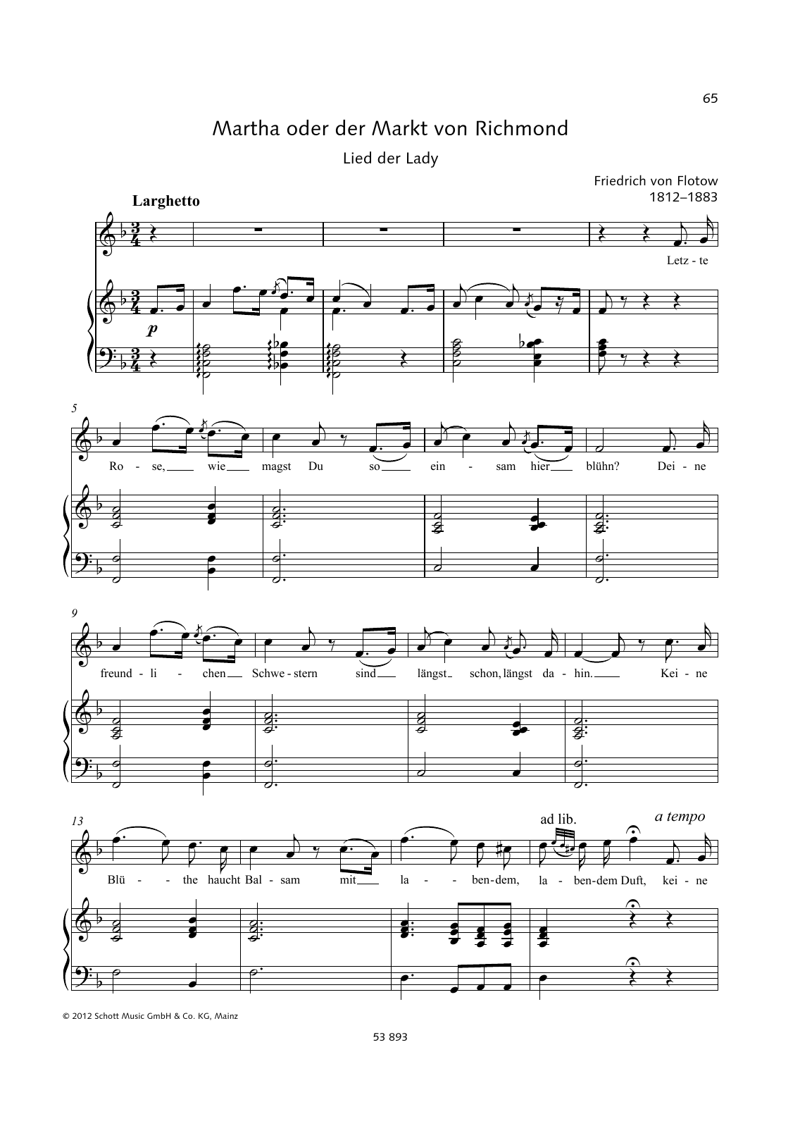 Download Friedrich von Flotow Letzte Rose Sheet Music and learn how to play Piano & Vocal PDF digital score in minutes