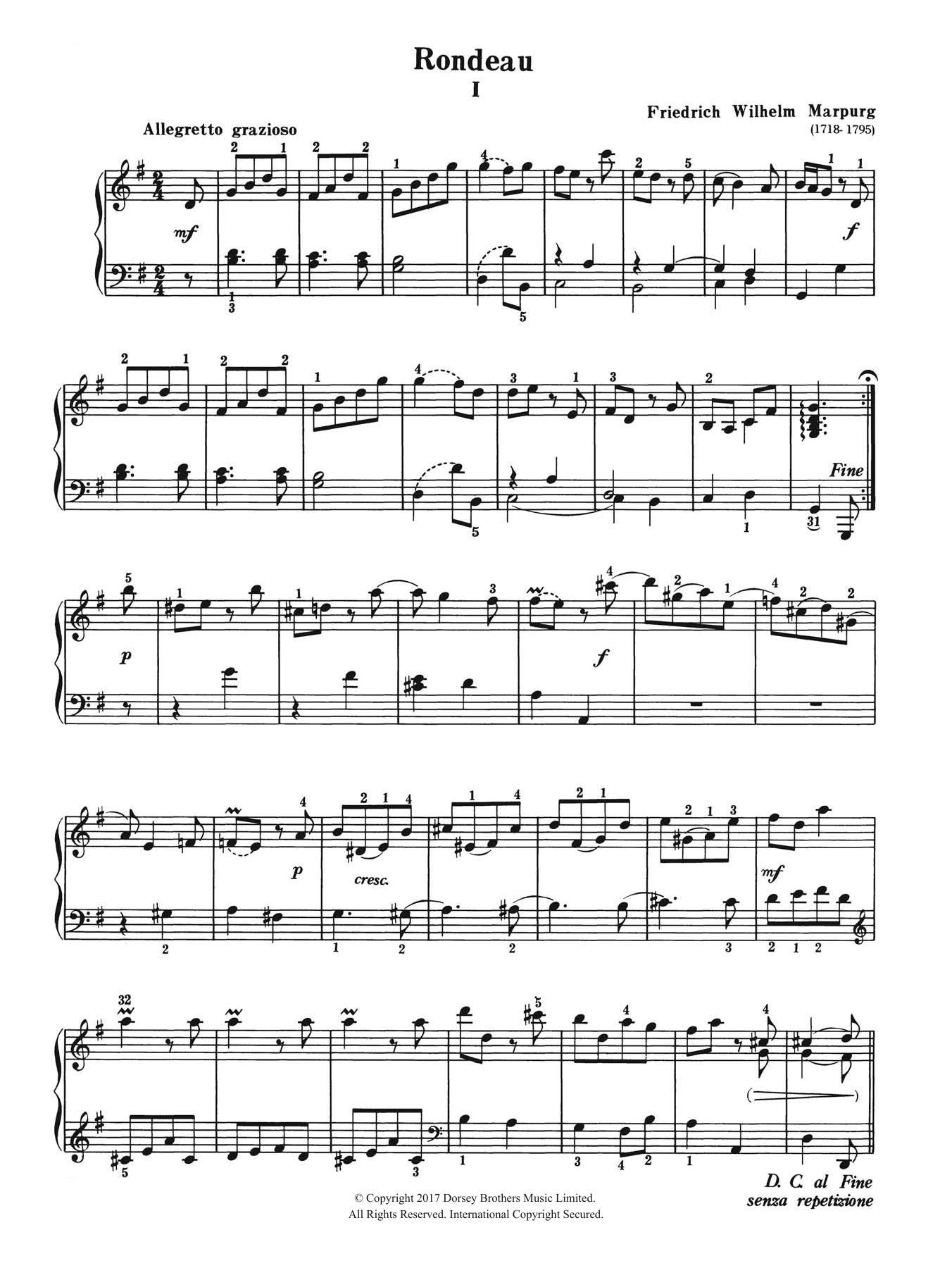 Download Friedrich Wilhelm Marpurg Rondeau Sheet Music and learn how to play Piano PDF digital score in minutes