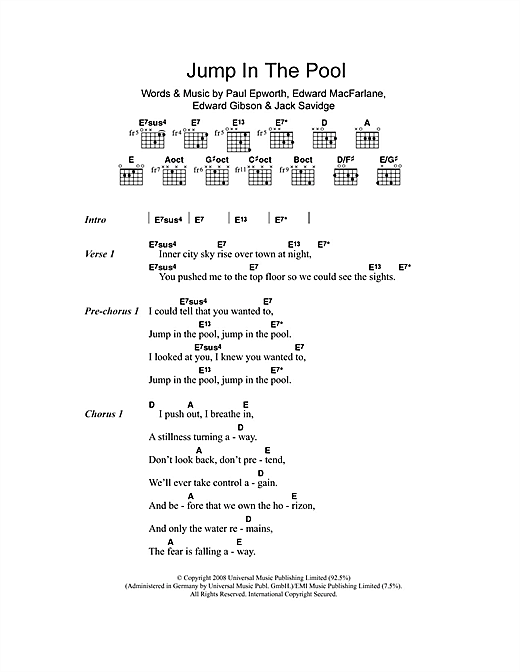 Download Friendly Fires Jump In The Pool Sheet Music and learn how to play Lyrics & Chords PDF digital score in minutes