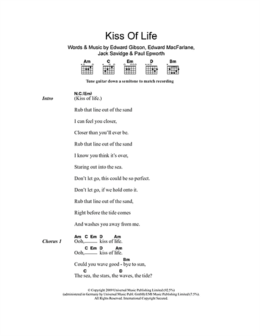 Download Friendly Fires Kiss Of Life Sheet Music and learn how to play Lyrics & Chords PDF digital score in minutes