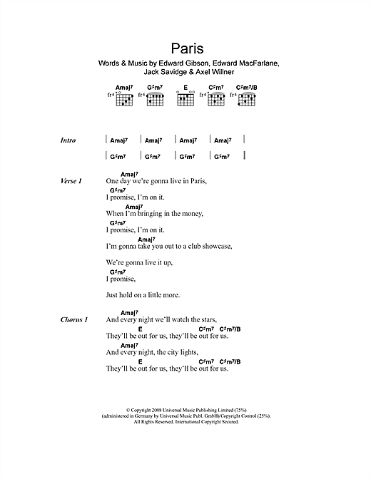 Download Friendly Fires Paris Sheet Music and learn how to play Lyrics & Chords PDF digital score in minutes