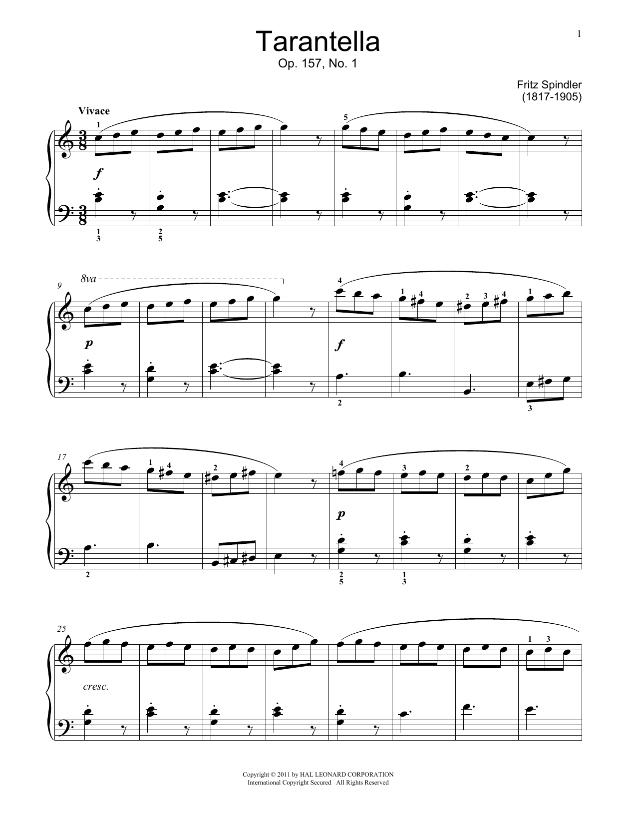 Download Fritz Spindler Tarantella Sheet Music and learn how to play Educational Piano PDF digital score in minutes