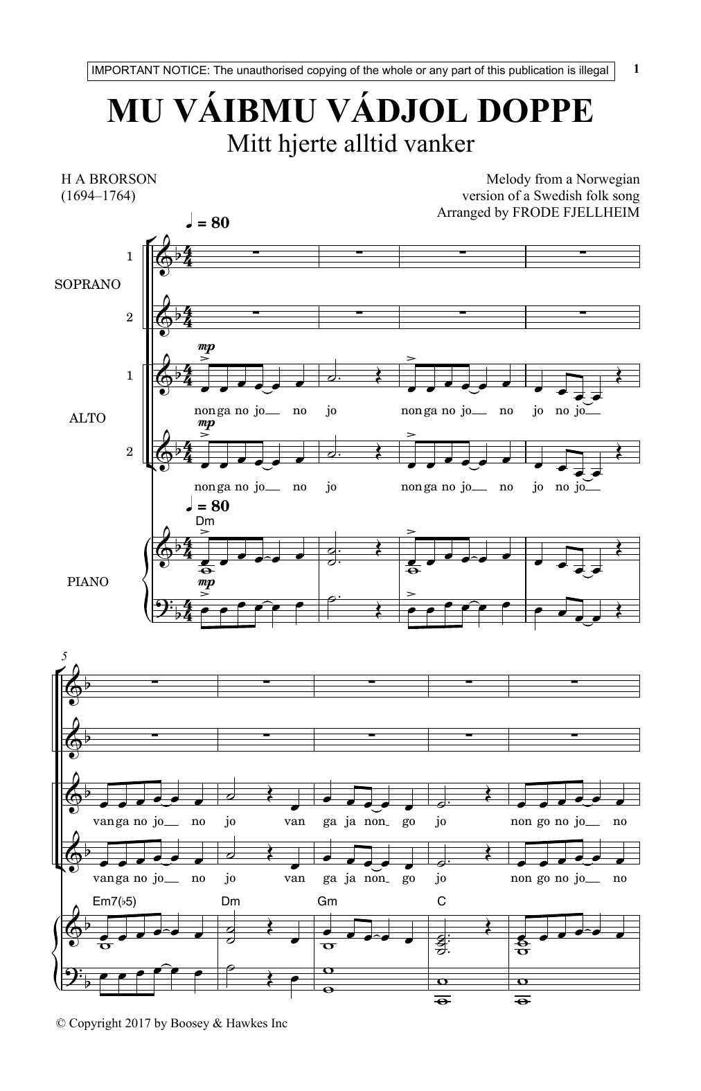 Download Frode Fjellheim Mu Vaibmu Vadjol Doppe Sheet Music and learn how to play SSA Choir PDF digital score in minutes