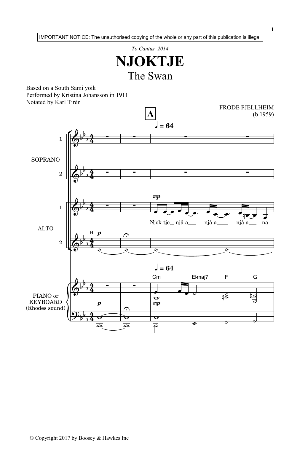 Download Frode Fjellheim Njoktje Sheet Music and learn how to play SSA Choir PDF digital score in minutes