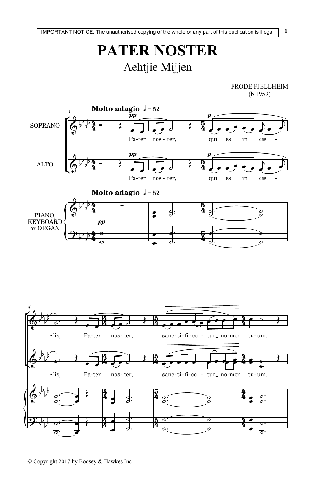 Download Frode Fjellheim Pater Noster Sheet Music and learn how to play SSA Choir PDF digital score in minutes