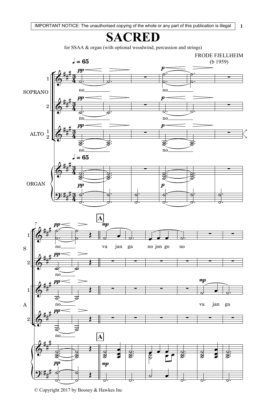 Download Frode Fjellheim Sacred Sheet Music and learn how to play SSA Choir PDF digital score in minutes