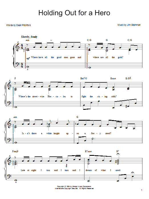Download Frou Frou Holding Out For A Hero Sheet Music and learn how to play Piano, Vocal & Guitar (Right-Hand Melody) PDF digital score in minutes