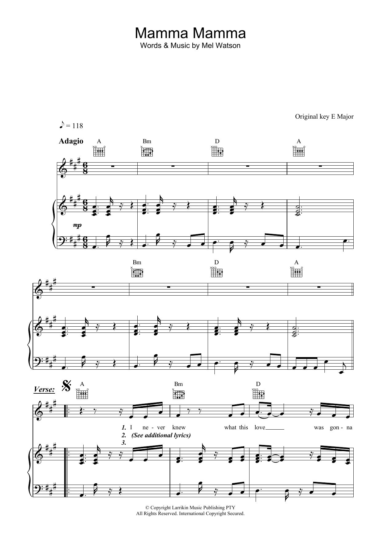 Download Fruit Mamma Mamma Sheet Music and learn how to play Piano, Vocal & Guitar (Right-Hand Melody) PDF digital score in minutes