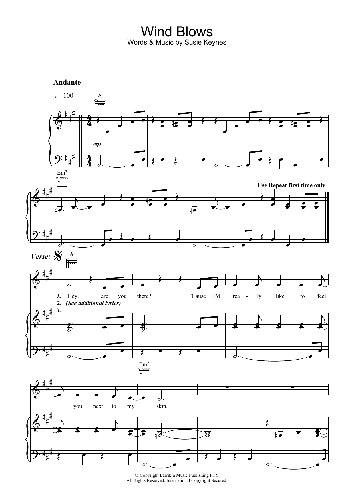 Download Fruit Wind Blows Sheet Music and learn how to play Piano, Vocal & Guitar (Right-Hand Melody) PDF digital score in minutes