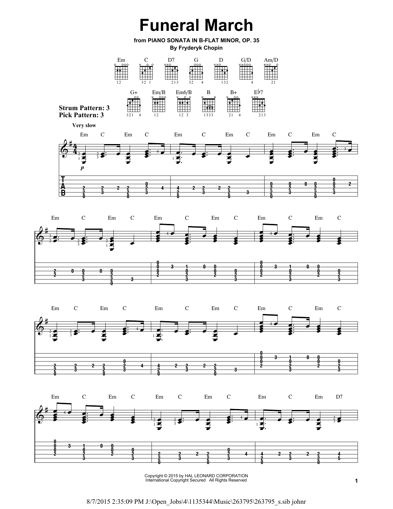 Download Fryderyk Chopin Funeral March Sheet Music and learn how to play Easy Guitar Tab PDF digital score in minutes