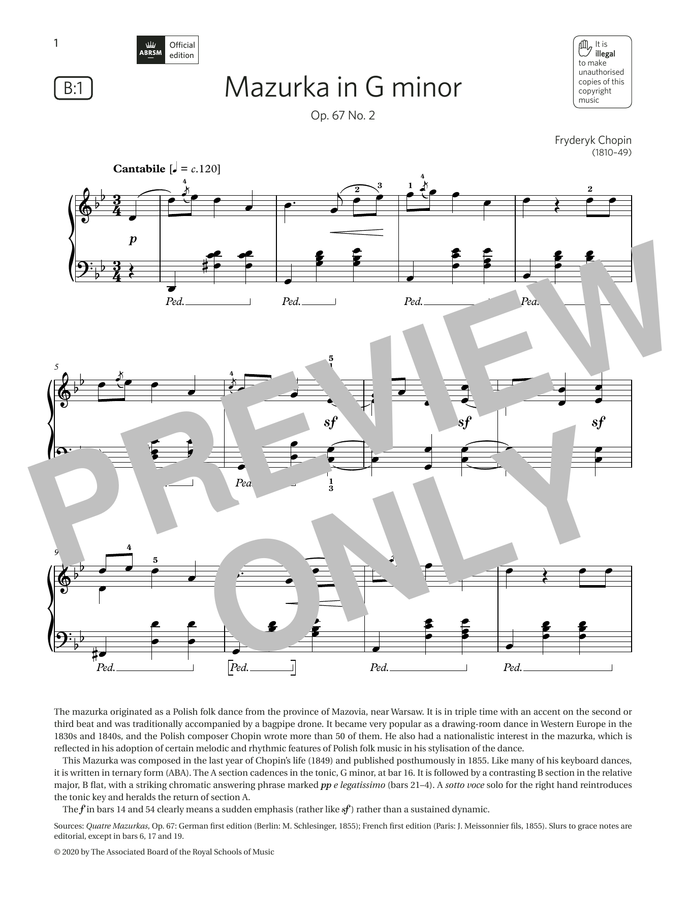 Download Fryderyk Chopin Mazurka in G minor (Grade 6, list B1, from the ABRSM Piano Syllabus 2021 & 2022) Sheet Music and learn how to play Piano Solo PDF digital score in minutes