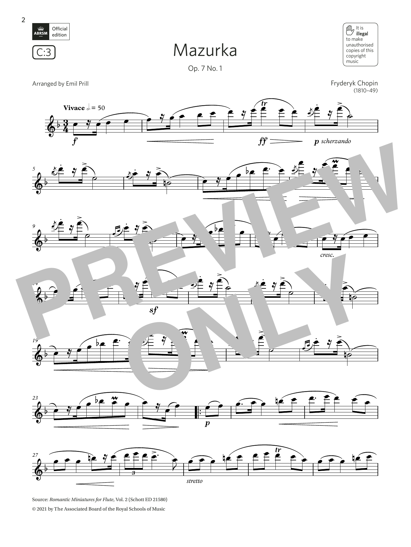 Download Fryderyk Chopin Mazurka, Op. 7 No. 1 (Grade 5 List C3 from the ABRSM Flute syllabus from 2022) Sheet Music and learn how to play Flute Solo PDF digital score in minutes